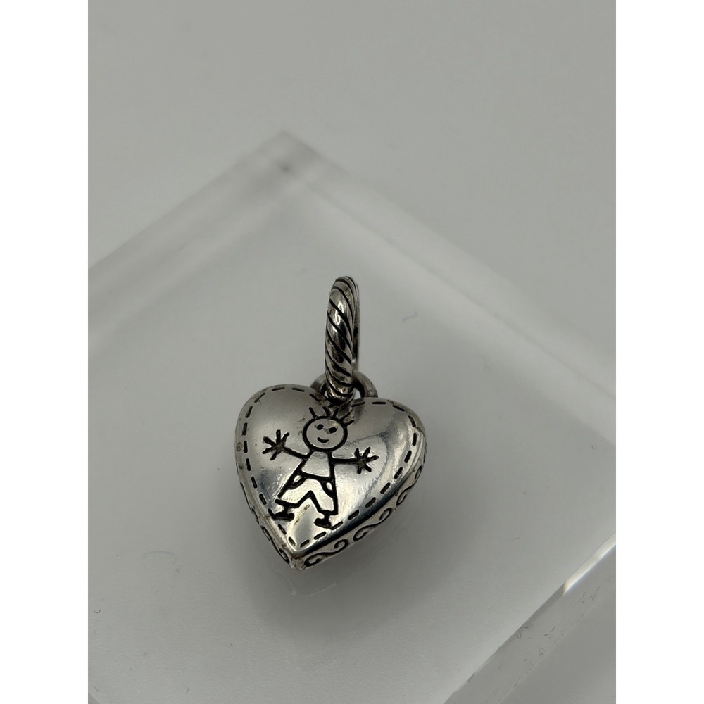Brighton HAPPY BOY Silver Scrolled Heart Stick Figure Dangling Charm - Picture 2 of 5